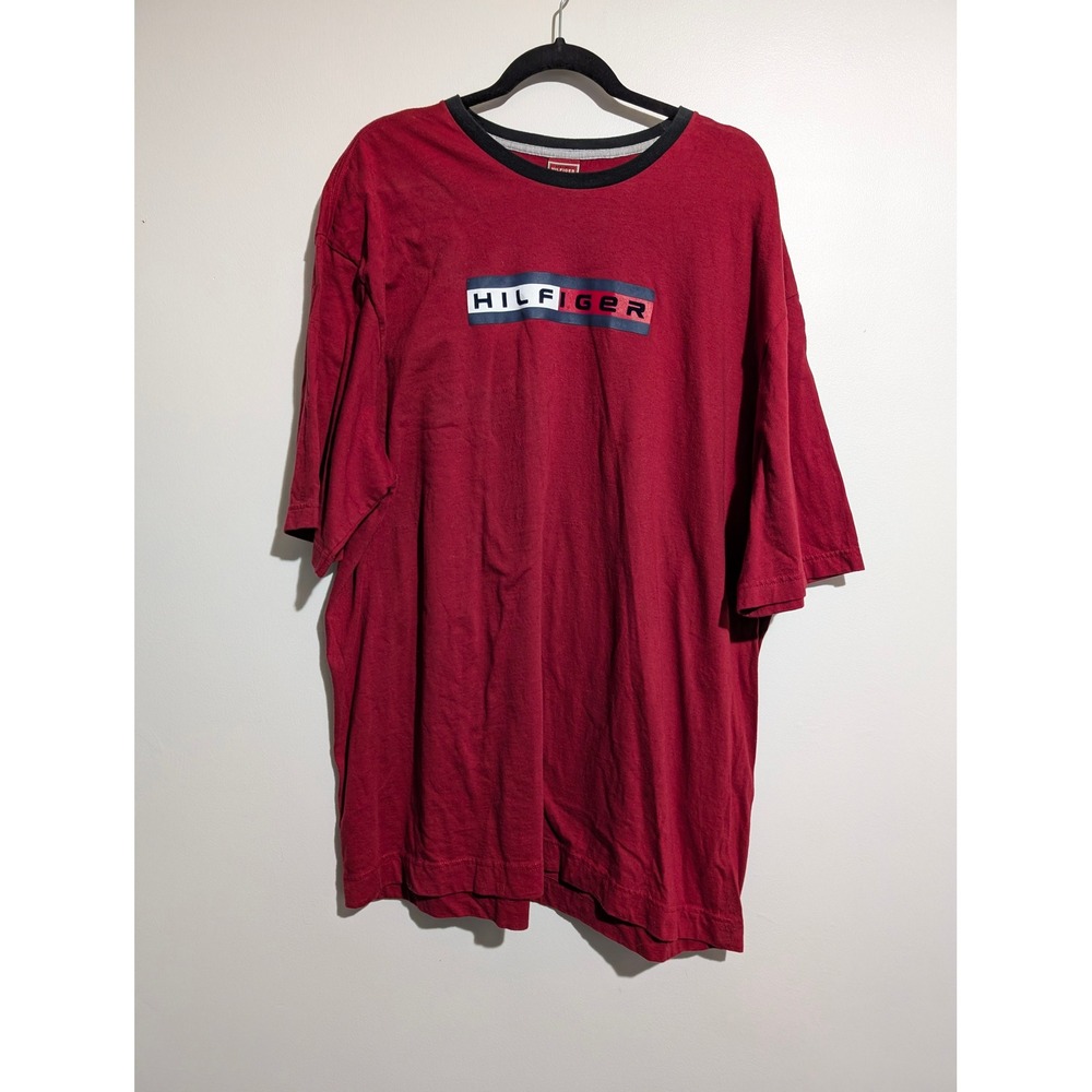 Vintage 2004 Tommy Hilfiger Denim T Shirt Mens XXL Red Logo Ringer Y2K Tee